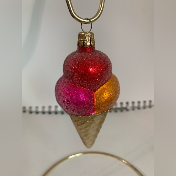 Triple Scoop Ice Cream Cone Blown Glass Christmas Ornament - Picture 4 of 6
